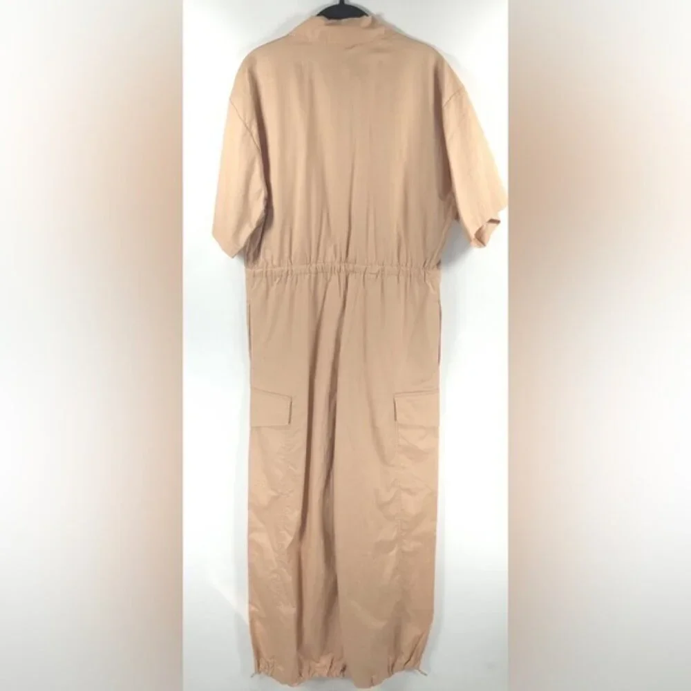 NWT ZARA Shirt-Style CARGO Full Length Oversized Jumpsuit COTTON 7901/216 Sz M&L